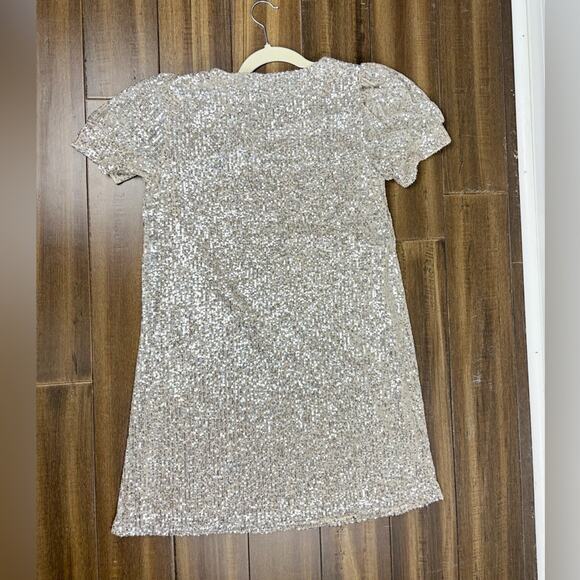 Size S Blush Silver Sequins Cocktail Dress Midi Sparkly Short cap sleeve Festive - Picture 7 of 10